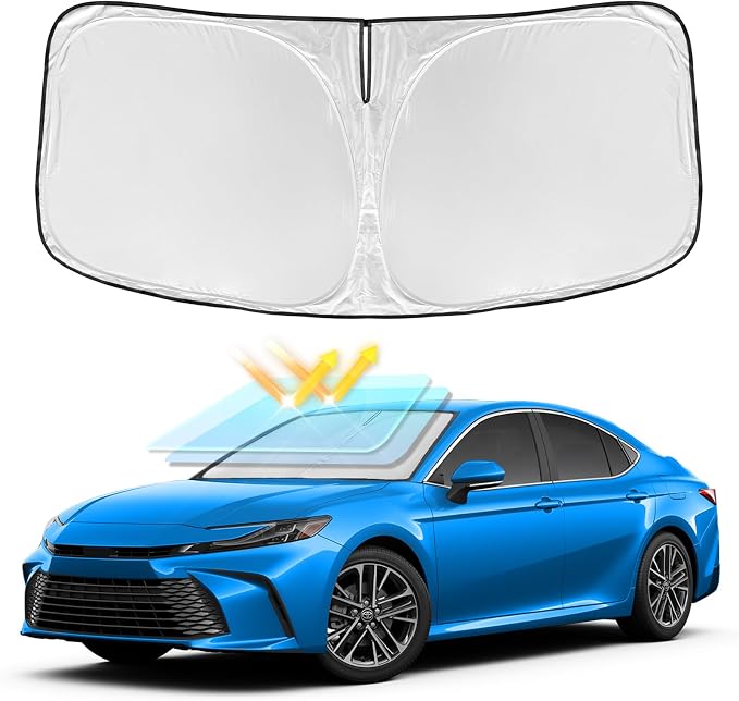 Windshield Sun Shade for Toyota Camry 2025 2026 LE XLE Hybrid SE XSE | 4 Layers Car Sunshade for Front Windows Shade Cover Custom Fit Camry Sun Visor 250T Retractable Blocks Shade UV Rays by ZOIBVCARSUNSHADE