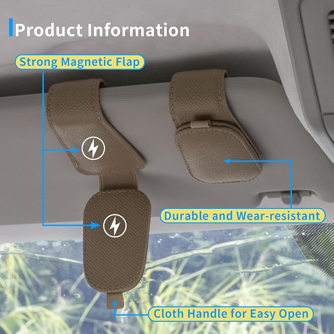 Yuoyar 2 Packs Magnetic Sunglass Holder for Car Visor (Beige) | Magnetic Interior Car Accessories - Image 4