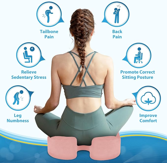 BlissTrends Memory Foam Seat Cushion for Office Chair & Car Seat, Pink | Ergonomic Tailbone & Sciatica Support with Removable Velvet Cover for Pressure Relief and Long Sitting Comfort, 3.3" Thick - Image 2