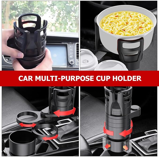 Cabilock Car Cup Holder Expander Multifunction Car Drink Holder with Rotating Base Adjustable Water Cup for Organizer Storage for Mugs and Bottles - Image 7