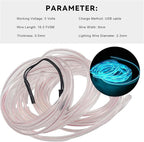 EL Wire Interior Car LED Strip Lights, 16.5FT 5V EL Wire Strip Neon Glowing Strobing Light w/ 5mm Sewing Edge, USB Electroluminescent Ambient Lighting Kit for Car Inside Decoration (Ice Blue) - Image 2