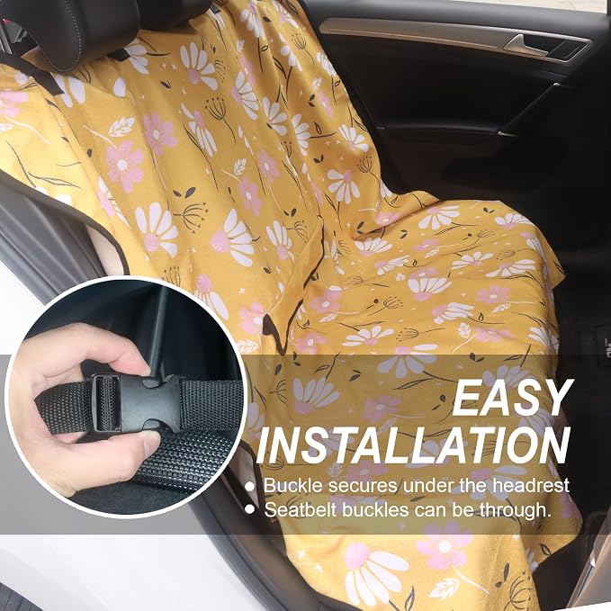 Sweat Towel Car Seat Cover Protector Front Seats for Gym Workout, Running, Swimming, Beach and Hiking, Waterproof Universal Seat Cover for Car, Trucks, Van & SUV (1, Chamomile, Rear Seat) - Image 5
