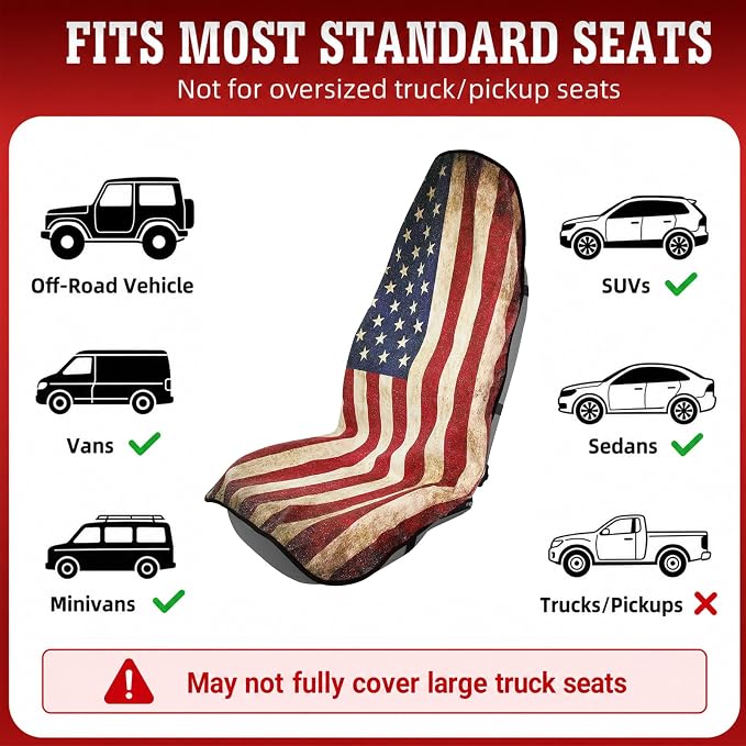 2 Pack American Flag Car Seat Cover Towel, Waterproof Sweat Protector for Gym Post-Workout & Beach, Universal Fit for Sedans SUV Minivan, Machine Washable Non-Slip Bucket Seat Mat - Image 4