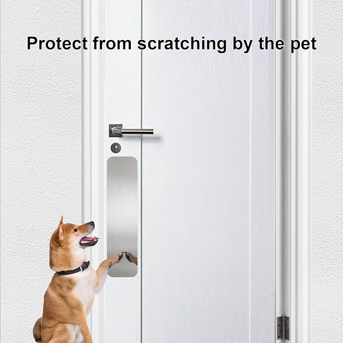 Dog Door Protector from Scratching, Steel Guard, Brushed Silver 4"x16" | Prevents Claw Marks & Scuffs, Smooth Rounded Corners, Self-Adhesive Install, Anti-Scratch Kick Plate, 2 Pcs - Image 4