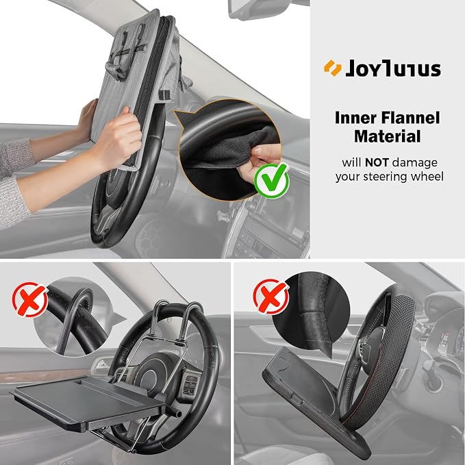JOYTUTUS 3 in 1 Steering Wheel Eating Tray (Gray), Car Back Seat Laptop Desk, Multifunctional Office Bag, Car Work Table for Writing, Car Organizer for Kids, Commuters, Family - Image 2