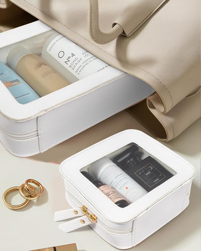 Clear Makeup Bag Set for Women, Travel White Makeup Pouch Waterproof Cosmetic Bags with Zipper Clear Toiletry Bag for Traveling Small Make up Pouch for Purse Mini Cosmetic Case Car Organizer - Image 3