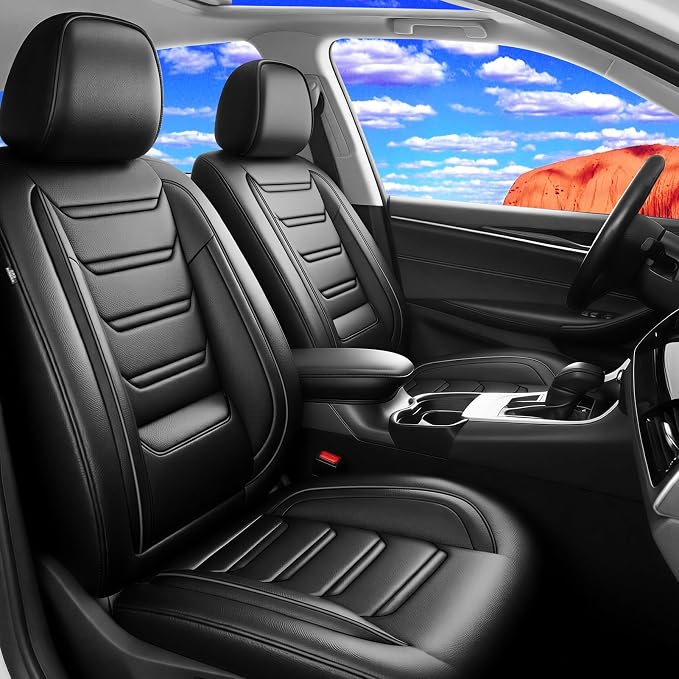 Fit Kona Seat Covers Custom Fit for Hyundai Kona 2018-2026, Front Pair | Premium Leather Full Coverage Protectors, Waterproof, Breathable, Scratch Resistant, Easy Wipe, Airbag Compatible, Black by FiveFox