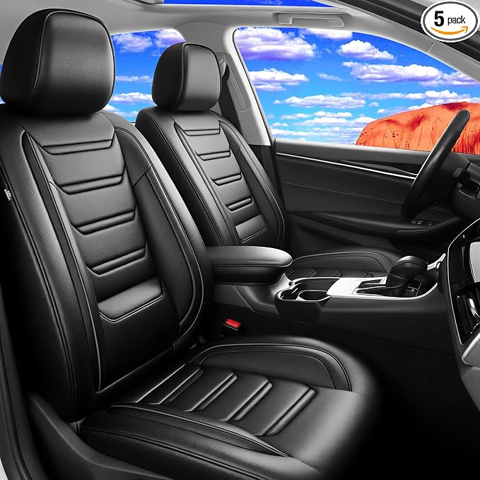 Fit Gladiator Seat Covers Fit for Jeep Gladiator 2020-2026, Full Set | Premium Leather Full Coverage Protectors, Waterproof, Breathable, Scratch Resistant, Easy Wipe, Airbag Compatible, Black by FiveFox