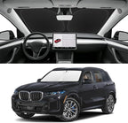 Custom Fit Windshield Sun Shade for BMW X5 2019-2026 | Blocks UV Rays and Sun Heat, Helps Reduce Interior Temperature, Protects Dashboard from Fading, Folds Easily for Storage by SLOGENTO