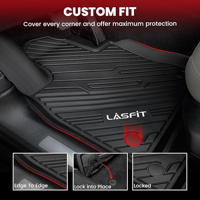 LASFIT Floor Mats for Ford Explorer 6 Seats with Second Row Center Console | TPE Custom Fit All Weather Protector Anti-Slip Floor Liners, for Explorer 2020-2026 with Second Row Center Console,4pcs Black - Image 3
