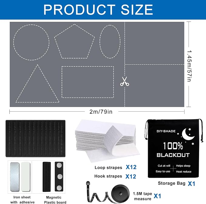 100% Blackout Window Cover Magnetic Blackout Curtains,Portable Black Out Shades No Drill Cuttable Blackout Blinds for Bedroom, RV, Nursery, Media Room,Dorm,Grey (57" W x 79" H) - Image 8