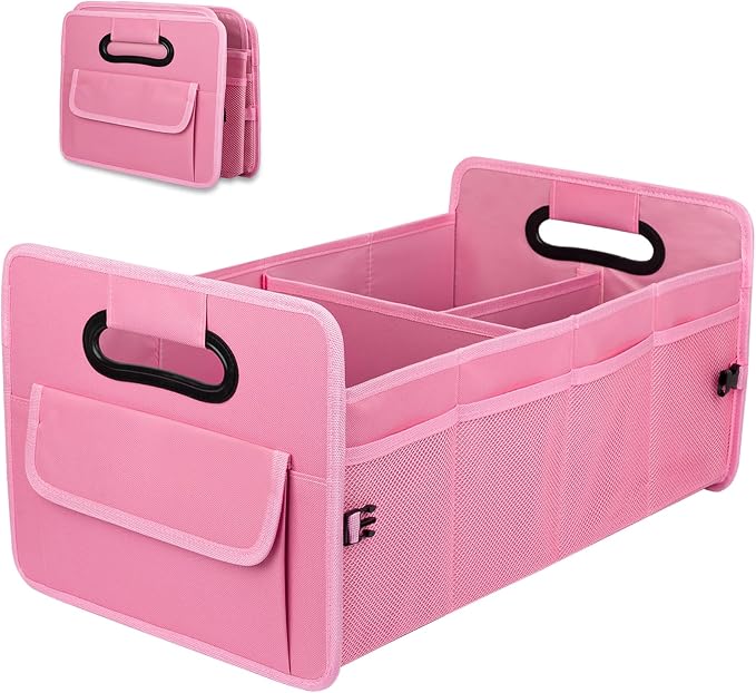 Car Trunk Organizer, Collapsible Car Organizers and Storage Large Pink | Sturdy, Strong Capacity, Clean Decor, Multi Compartment Container Box, Adjustable Car Accessories for SUV Sedan Truck by JiatuA