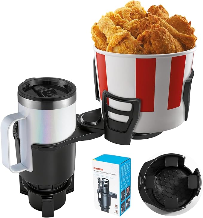 2 in 1 Car Cup Holder Expander, Adjustable Base (2.6-3.9") Dual Cup Holder Extender for Car, Universal Large Drink Holder Adapter Fits 32/40 oz Yeti, Hydro Flask, Mugs & Bottles, 360° Swivel by Cxprctpu