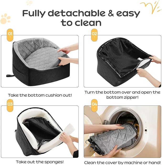 Dog Car Seat for Small Dogs Up to 30 Lbs, Pet Travel Safety Bed for Puppy Cat, Fits in Front/Back Seat, Anti Slip Base, Fully Detachable Washable with 2 Safety Tether(Grey-Black) - Image 6