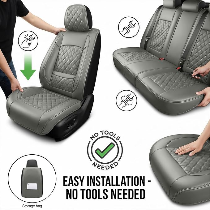 Avalon Seat Covers Custom Fit for Toyota Avalon 2001-2026 - Full Set Premium Leather, Waterproof, All-Weather, Airbag Compatible, Anti-Slip, Breathable, Only 2 Front seat Covers (Gray) - Image 5