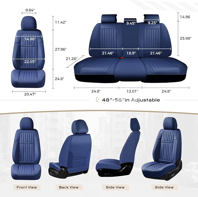 Coverado Car Seat Covers Full Set, Seat Covers for Cars, Car Seat Cover, Car Seat Protector, Leather Car Seat Cushion, Waterproof Car Seat Covers Front Seats and Back Fit for Most Cars(Blue) - Image 5