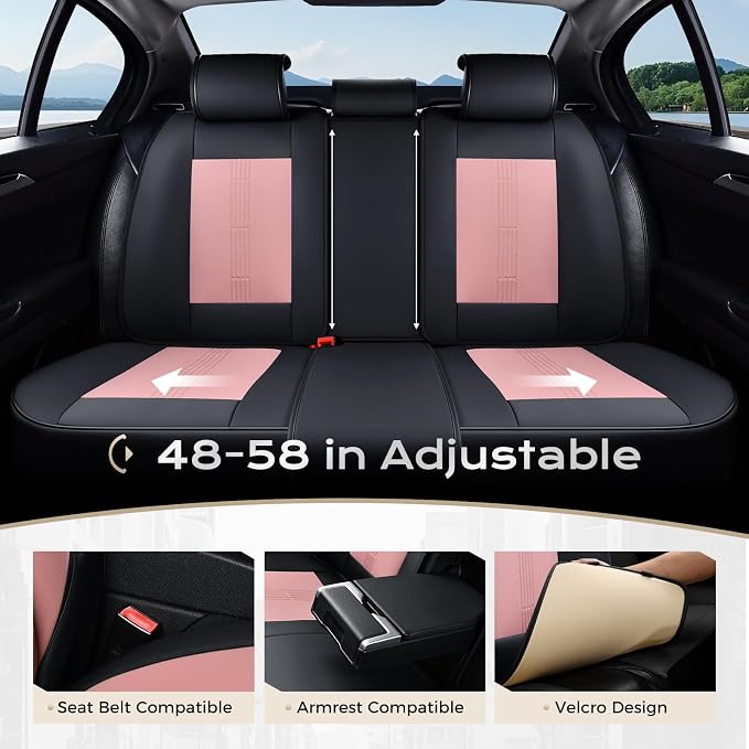 Coverado Car Seat Covers Full Set, Front Seat Covers with Lumbar Support and Back Seat Cover Waterproof Leather Automotive Seat Cover, Universal Car Interior Protectors Cushion for Most Cars - Image 6
