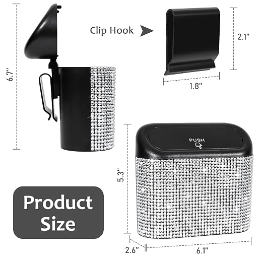 Accmor Bling Car Trash Can with Lid, Mini Auto Garbage Storage Bin with 60pcs Garbage Bags, Sparkling Crystal Trash Bags Holder Dustbin Vehicle Accessories Container Organizer (White Rhinestone) - Image 2