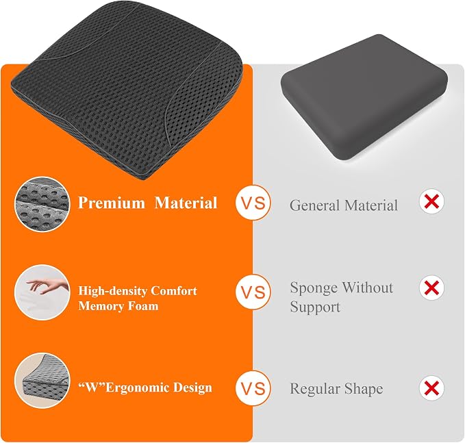 kingphenix Memory Foam Car Seat Cushion for Driving Comfort and Office Use | Coccyx and Lower Back Pressure Relief, Non-Slip Seat Cushion for Car, Truck, SUV, Long Drives and Office Chair, 4D Mesh Black - Image 8