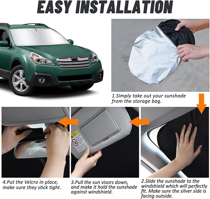 D-Lumina Windshield Sun Shade for 2010-2014 Suba’ru Outback Wagon Accessories, Front Window Sunshade Sun Visor Protector Block UV Rays Heat, Foldable 2 Layers 210T Material - Image 4