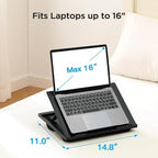 HUANUO Lap Desk with 8 Adjustable Angles – Up to 15.6" Laptop, Black | Dual-cushion base, carry handle, 30% thicker for durability, wider anti-slip ledge, for home office, sofa, bed, car - Image 4