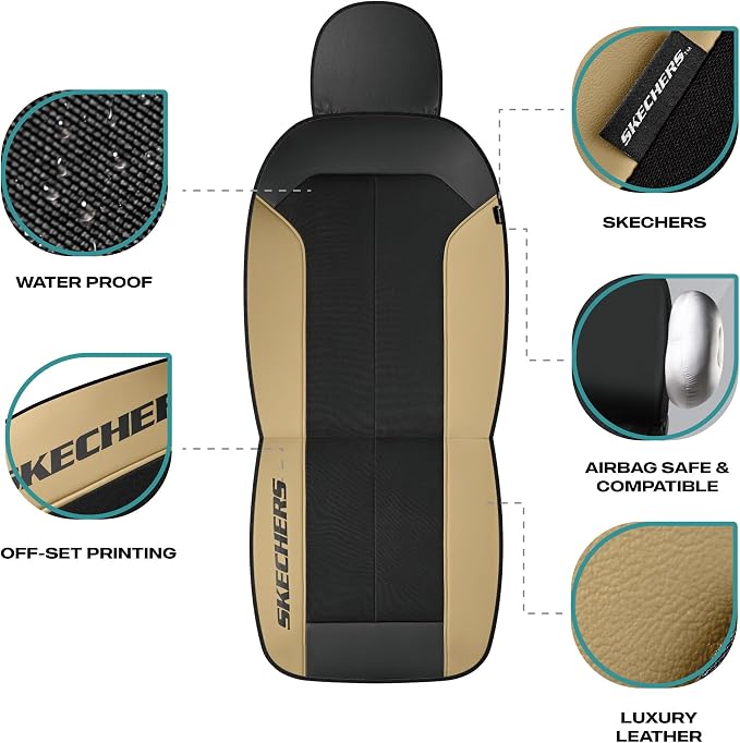 Skechers Car Seat Covers,GOGA Mat Oxford Cloth Seat Covers,Waterproof Car Seat Covers Front Seats,Automotive Universal Fit Seat Cover for Most Cars, Suvs, Trucks,Beige - Image 3