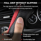 DXNQ Car Steering Wheel Cover, 15 Inch Carbon Fiber Leather Stitching Color Steering Wheel Protector, Anti-Slip Elastic Breathable Steering Wheel Cover Stylish Decor for Most Cars (Black&Red) - Image 3