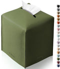 Tissue Box Cover for PU Leather, Modern Simple Solid Color Holder Square Tissue Bag, Ideal for Bathrooms,Office,Car,Nightstand,Outdoor Tent,Dining Table,5"X5"X5", Single Green by Tclouda