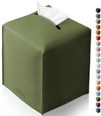 Tissue Box Cover for PU Leather, Modern Simple Solid Color Holder Square Tissue Bag, Ideal for Bathrooms,Office,Car,Nightstand,Outdoor Tent,Dining Table,5"X5"X5", Single Green by Tclouda