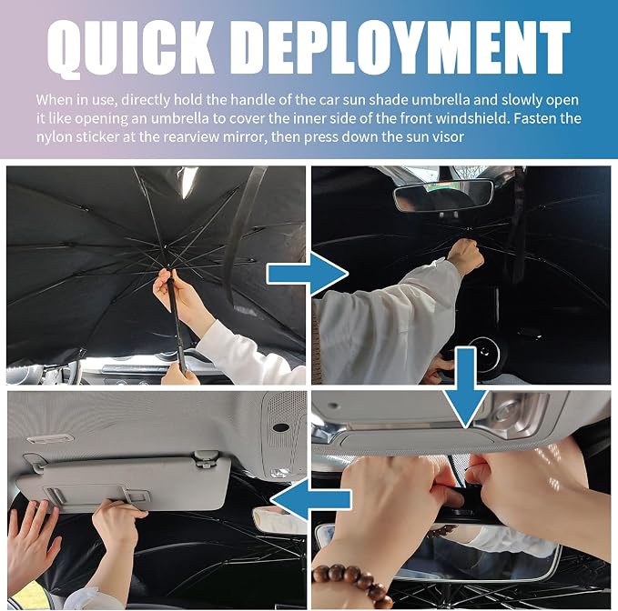 Car Windshield Sun Shade,Foldable Sun Shade for Car Windshield for Blocking Sunlight,Titanium Silver Windshields Umbrella Suns Shades for Cars with Storage Pouch - Image 6