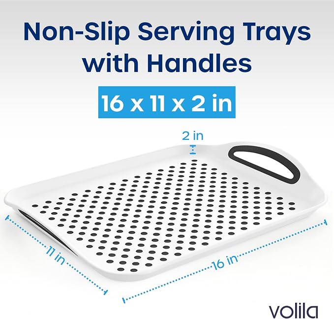 Food Trays for Eating on Couch - 2 Pack - Non Slip Dinner Trays for Eating Set of 2 Non Slip Serving Tray and Food Tray with Handles (White) - Image 2