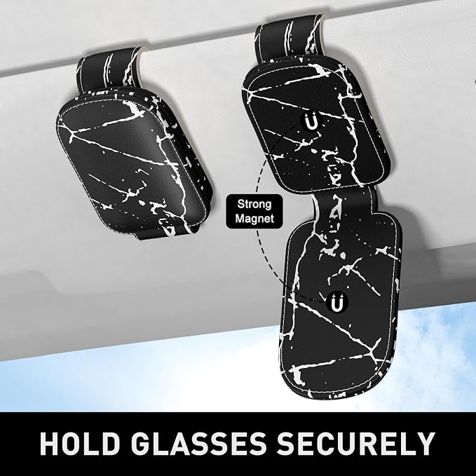 Sunglasses Holder for Car Visor, Magnetic Leather Car Sunglass Holder, Car Sun Visor Glasses Hanger Clip, Car Interior Accessories for Women Men, Fits All Size Eyeglasses - Image 3