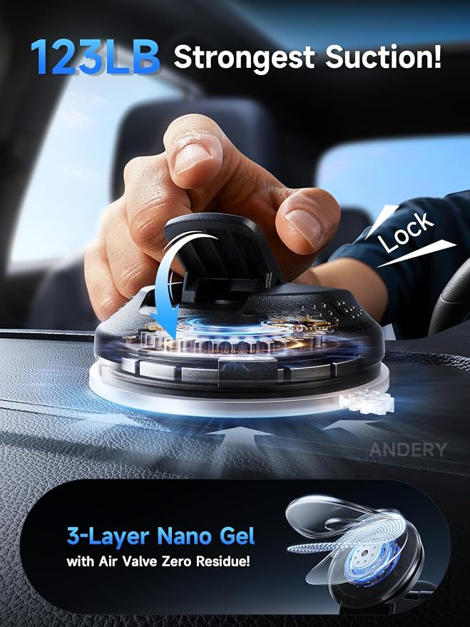ANDERY Only for iPhone Magsafe Car Mount [360° Adjustable Memory Alloy Arm] | 2400gf Strong Magnetic Power, Bendable Phone Holders for Your Car, Car Phone Holder with Dashboard Pad, for iPhone 17-12 - Image 3