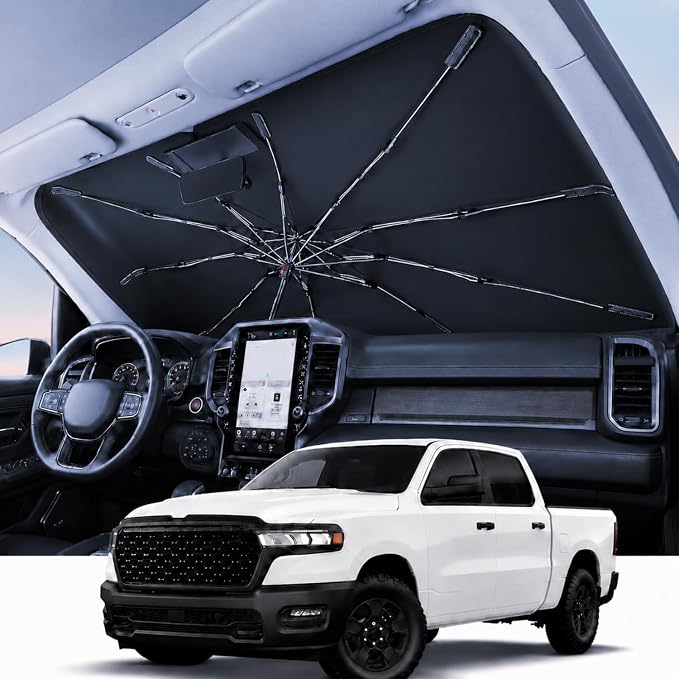 REEVAA Windshield Sun Shade Umbrella for Chevrolet, Lexus, Ram, K2 | Stay Cool in Summer, 6-Layer Heat Defense Blocks Sun & Heat, Precision Fit for Chevrolet, Lexus, Ram, Durable 23-Rib Frame by REEVAA