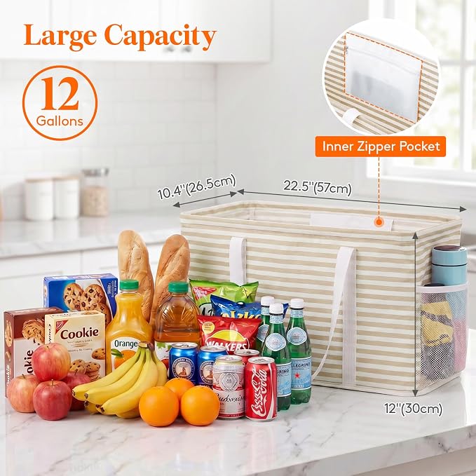 Lifewit Extra Large Tote Bag, Reusable Grocery Bags with Metal Wire Frame and Handles - Image 3