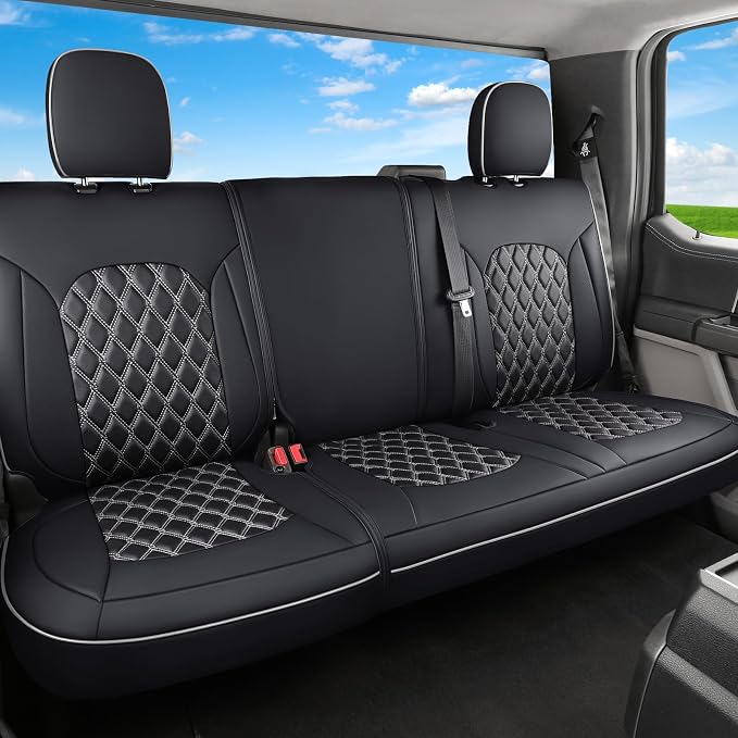 Huidasource Rear Car Seat Covers Fit for Ford F150, Automotive Car Seat Cushion Cover Fit for 2015-2026 F150 SuperCrew&2017-2026 F250 F350 F450 Super Duty Crew Cab Pickup(Back Row/Black&White) by Huidasource