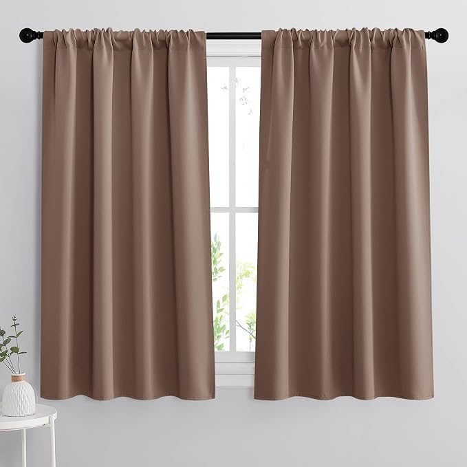 RYB HOME Blackout Curtains for Bedroom Living Room Nursery 63 inches Long | Thermal Insulated Room Darkening Privacy Protection Rod Pocket Drapes for Office Home Theater, W34 x L63, Mocha, 2 Panels by RYBHOME