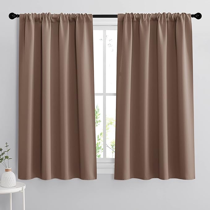 RYB HOME 54 inch Blackout Curtains for Living Room Bedroom, Rod Pocket | Thermal Insulated, Room Darkening, Temperature Balance, Shades for Studio Dorm Rental Room, W42 x L54, Mocha, 2 Panels by RYBHOME