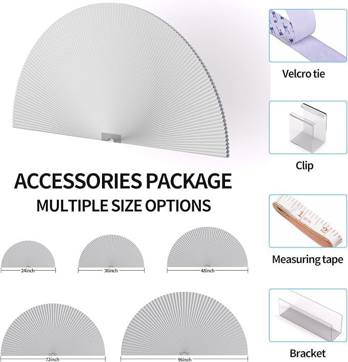 Myshade Arch Window Shades Half Circle Blackout Cellular Shades Cordless No Drill Blinds for Windows Half Moon Honeycomb Fabric No Tools Room Darkening Shades Easy Install (1PCS White 96" W X 48" H) - Image 5