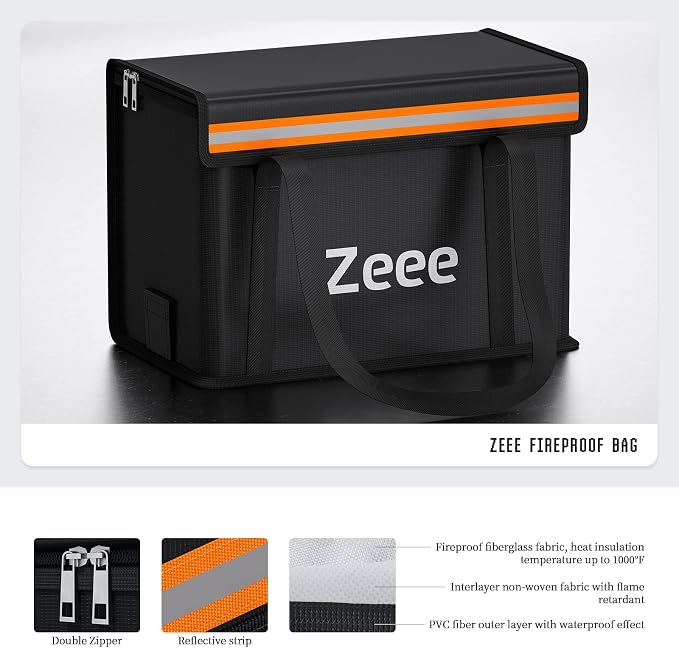 Zeee Lipo Battery Bag Fireproof Explosionproof Safe Bag Extra Large Capacity Lipo Battery Storage Guard Safe Pouch for Charge & Storage(14.17 * 7.87 * 9.84in) - Large Size - Image 3