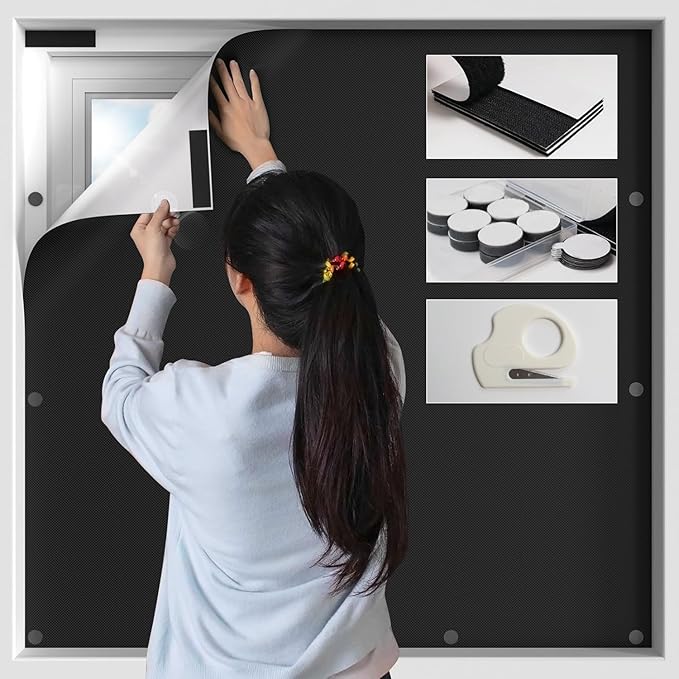BKSAI 100% Blackout Window Cover, Portable Magnetic Black Out Curtains for Window, Black Out Shades No Drill Cuttable Blackout Blinds for Bedroom, RV, Nursery, Media Room, 79x57 inch, 2Pack by BKSAI