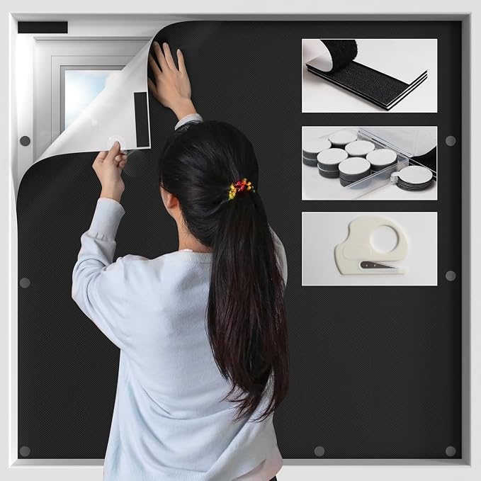 BKSAI 100% Blackout Window Cover, Portable Magnetic Black Out Curtains | No Drill Cuttable Shades, Temporary Blinds for Bedroom, RV, Nursery, Media Room, Sun Blocker, Room Darkening, 79x57 inch by BKSAI