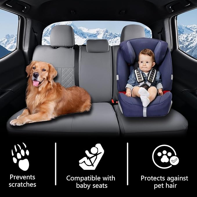 Truckiipa Seat Covers Full Set for Toyota Tacoma, Waterproof Leather Fully Covered Truck Seat Covers Fit for 4th Gen 2024 2025 2026 Toyota Tacoma Double Crew Cab, Full Set, Gray - Image 6