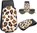 Leather Magnetic Sunglass Holder for Car Sun Visor, Cute Eyeglass Ticket Card Hanger Clip, Universal Auto Interior Accessories for SUV Pickup Truck, White Leopard by Unknown