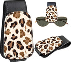 Leather Magnetic Sunglass Holder for Car Sun Visor, Cute Eyeglass Ticket Card Hanger Clip, Universal Auto Interior Accessories for SUV Pickup Truck, White Leopard by Unknown