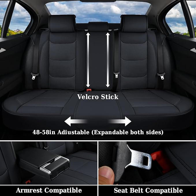 Coverado Leather Seat Covers for Cars, Car Seat Covers Full Set, Breathable Car Seat Protector with Lumbar Support, Black Seat Covers, Front and Back Waterproof Seat Cover Universal Fit for Most Cars - Image 2