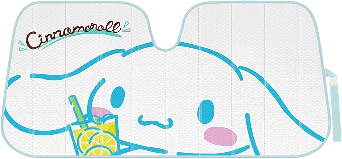 Carbella Cinnamoroll Car Windshield Sun Shade, Official Sanrio Accordion Style Sunshade for Car Window, Cute Kawaii Car Sun Shade Windshield, Cinnamoroll Car Accessories for Women (Lemon Chill) by Carbella