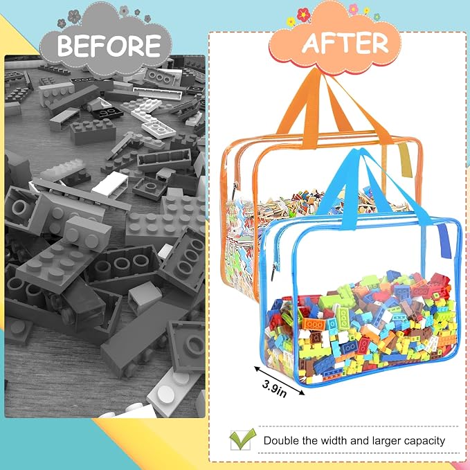 6 Color Large Toy Storage Bags with Labels, Reusable Clear PVC Board Game Storage, Travel Waterproof Organizer Bags with Zipper for Building Blocks, Puzzle, Kids Books - Image 6