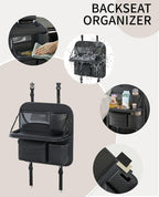PU Leather Backseat Car Organizer with Foldable Tray & Tablet Holder Black | Luxury diamond stitching,anti-rattle design,universal vehicle compatibility,family road trip essential storage - Image 6