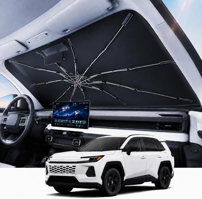 REEVAA Windshield Sun Shade Umbrella for Toyota RAV4 2019-2026, Z2 | Stay Cool in Summer, 6-Layer Heat Defense Blocks Sun & Heat, Precision Fit for Toyota RAV4, Durable 20-Rib Frame by REEVAA
